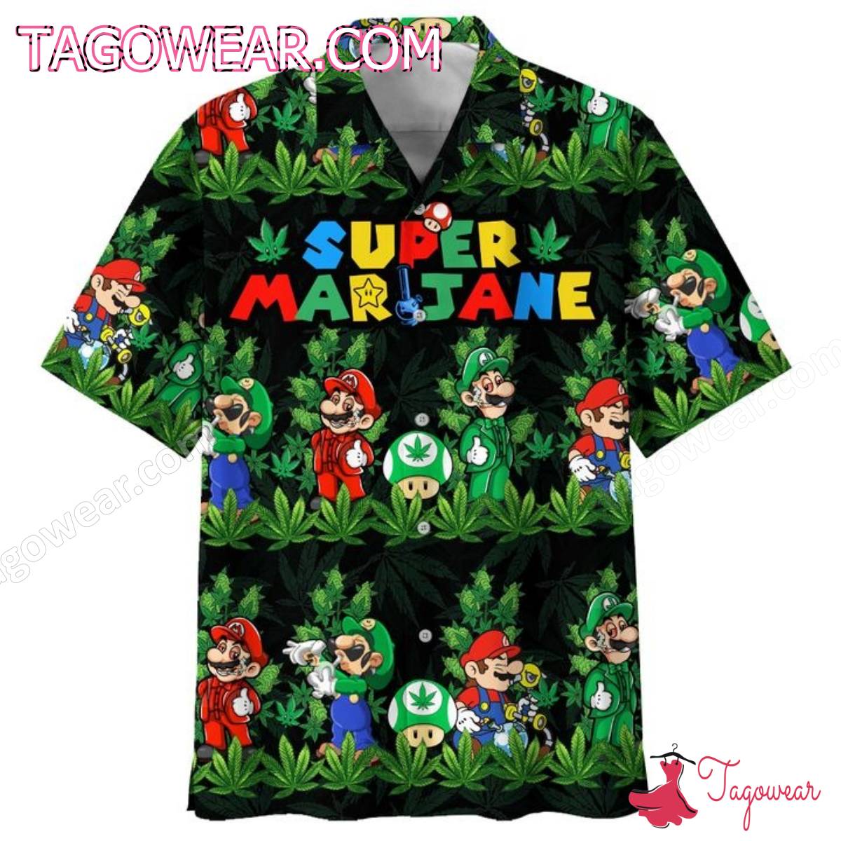 Super Marijane Mario Weed Hawaiian Shirt b