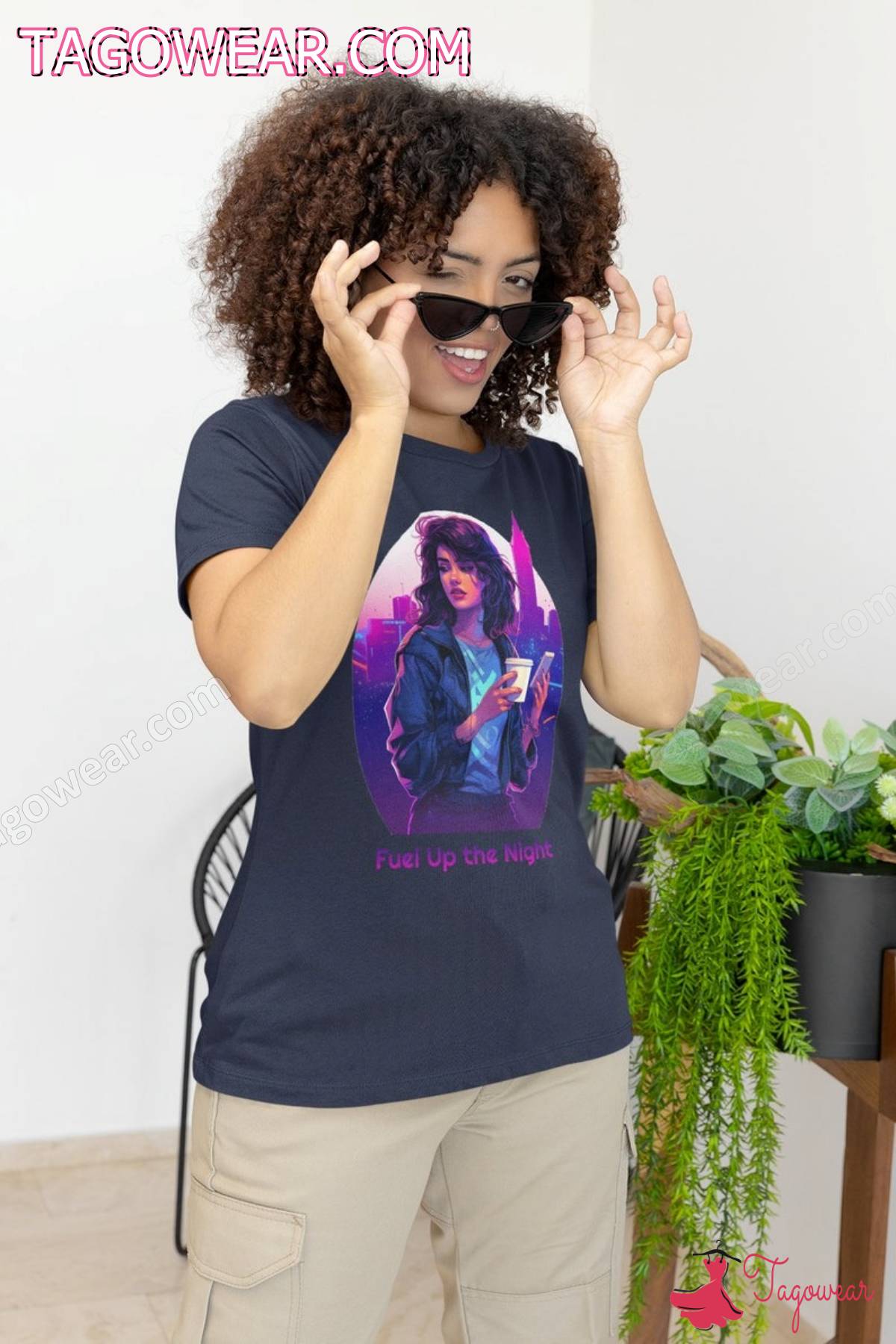 Synthwave Coffee Girl Fuels Up The Night Shirt b