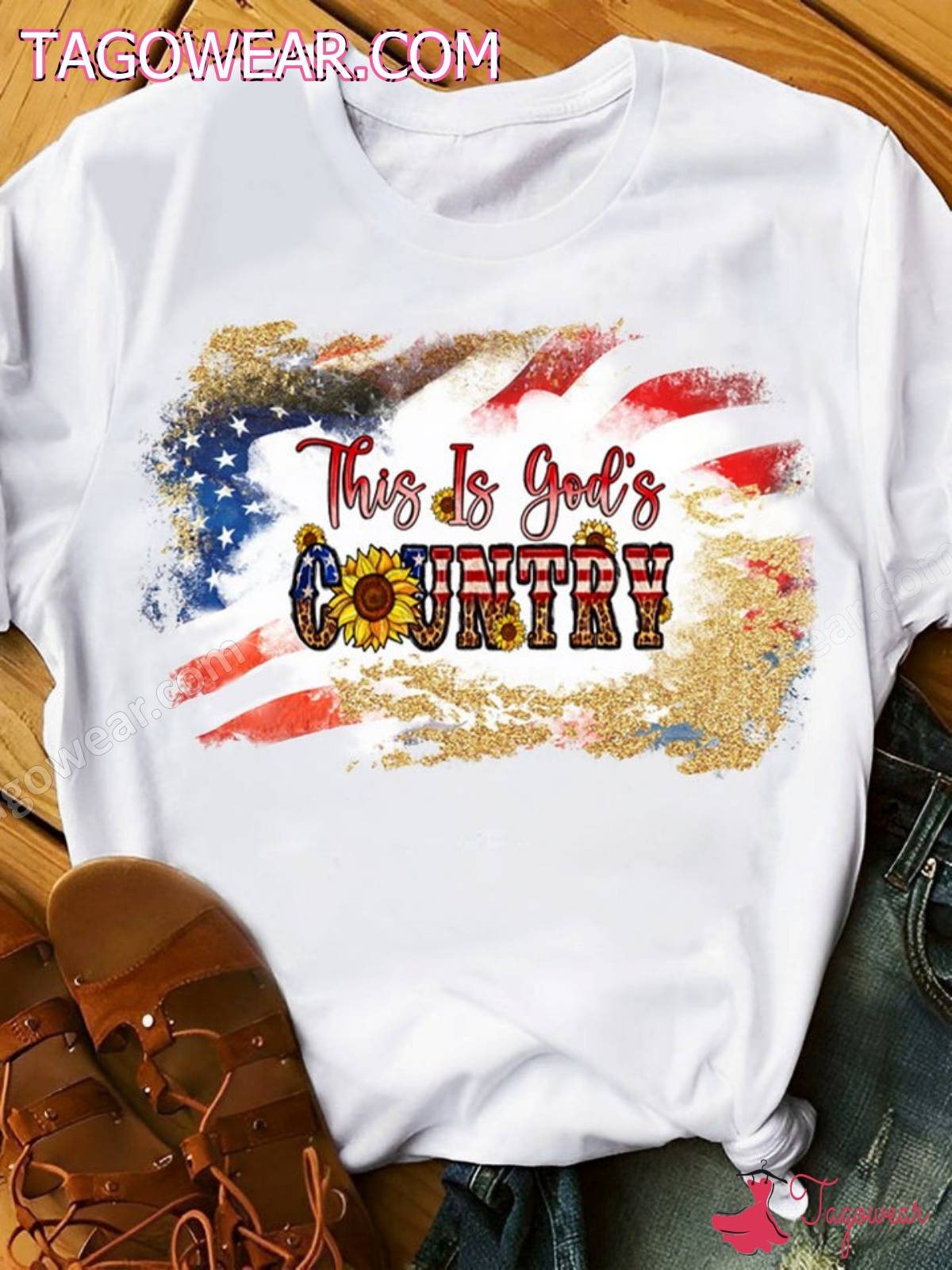 This Is God's Country 4th Of July American Flag Sunflower Shirt a