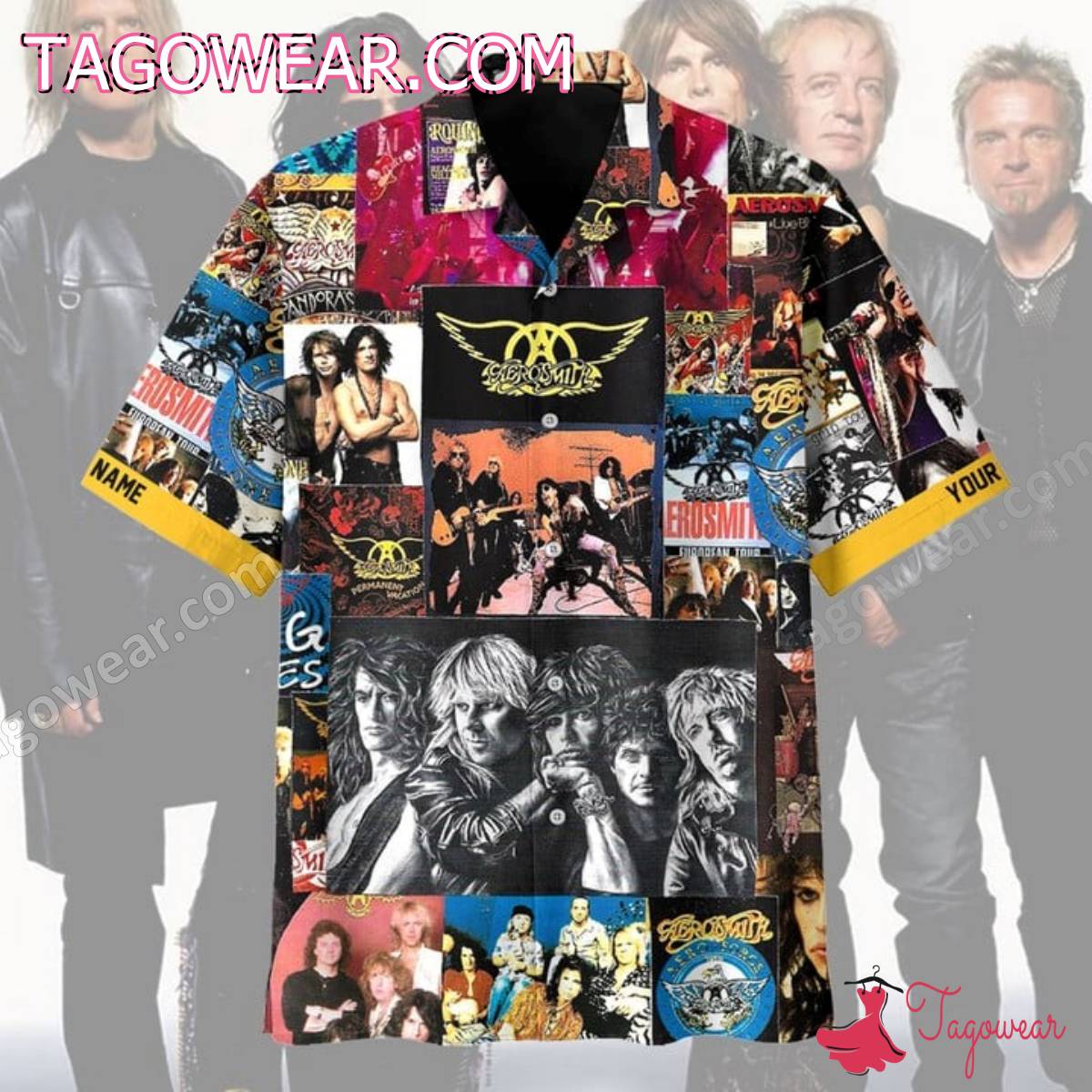 Aerosmith Poster Collage Personalized Hawaiian Shirt a