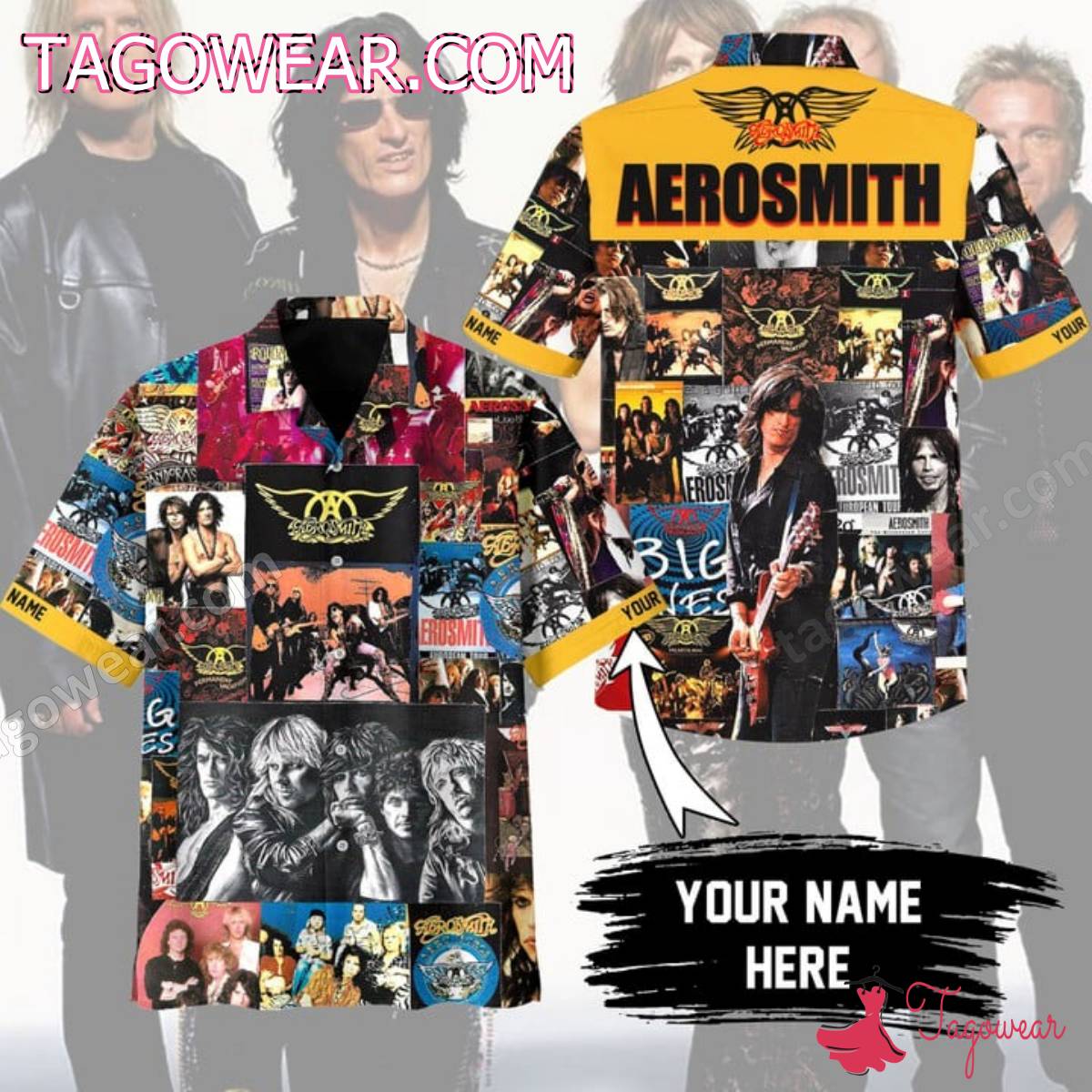 Aerosmith Poster Collage Personalized Hawaiian Shirt