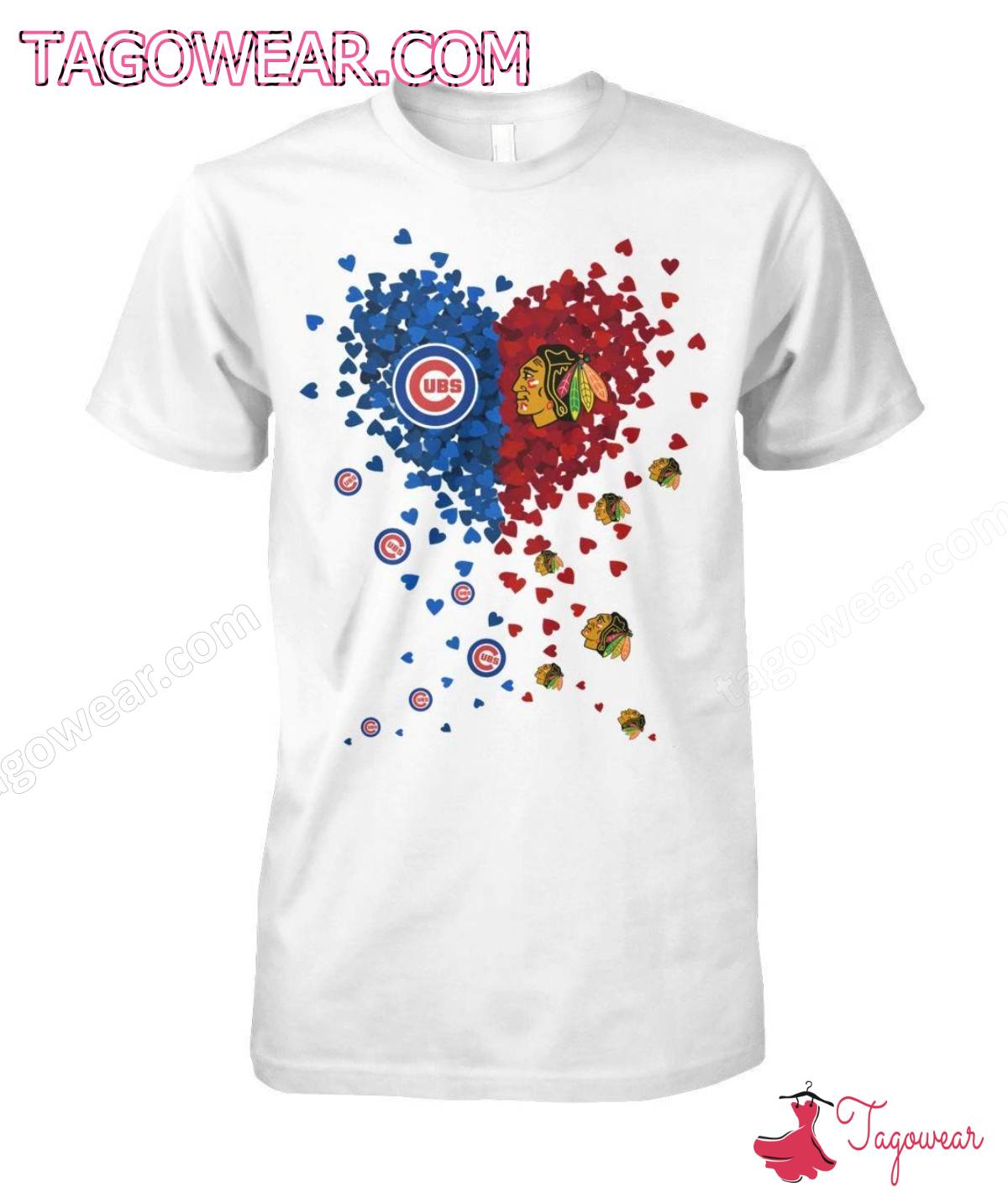 Chicago Cubs And Chicago Blackhawks Blue Red Heart Shirt