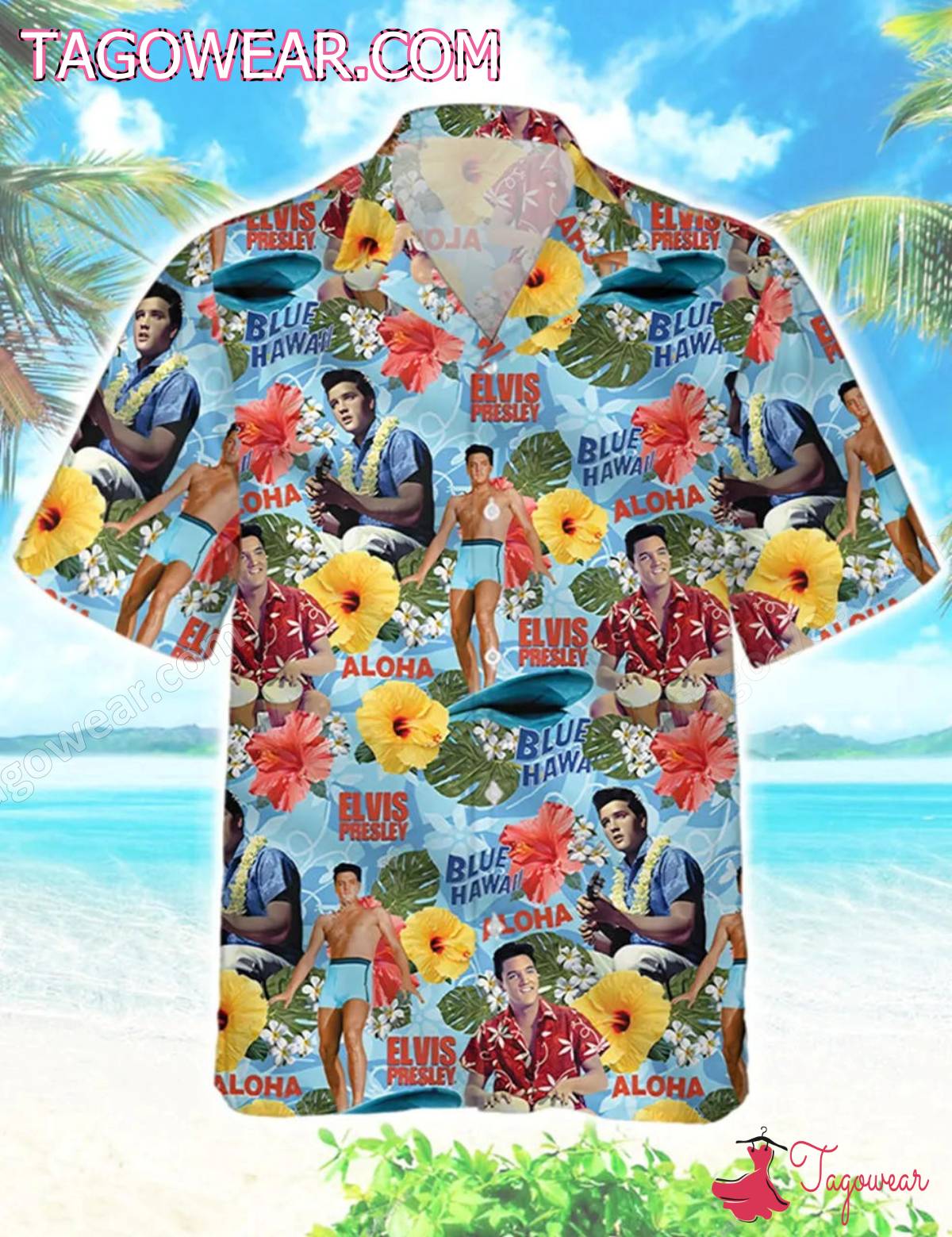 Elvis Presley Aloha Blue Hawaii Hawaiian Shirt a