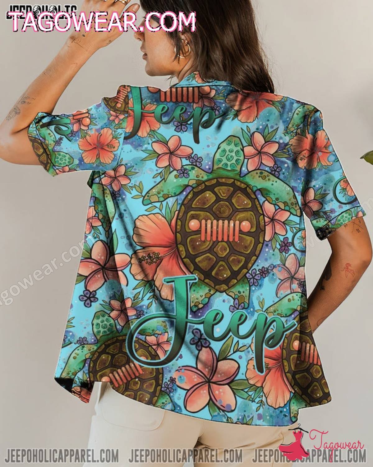 Jeep Turtle Hibiscus Hawaiian Shirt a
