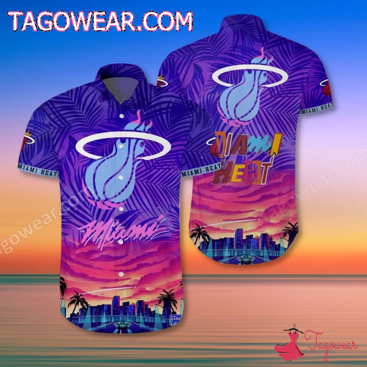 Miami Heat Purple Sunset Hawaiian Shirt