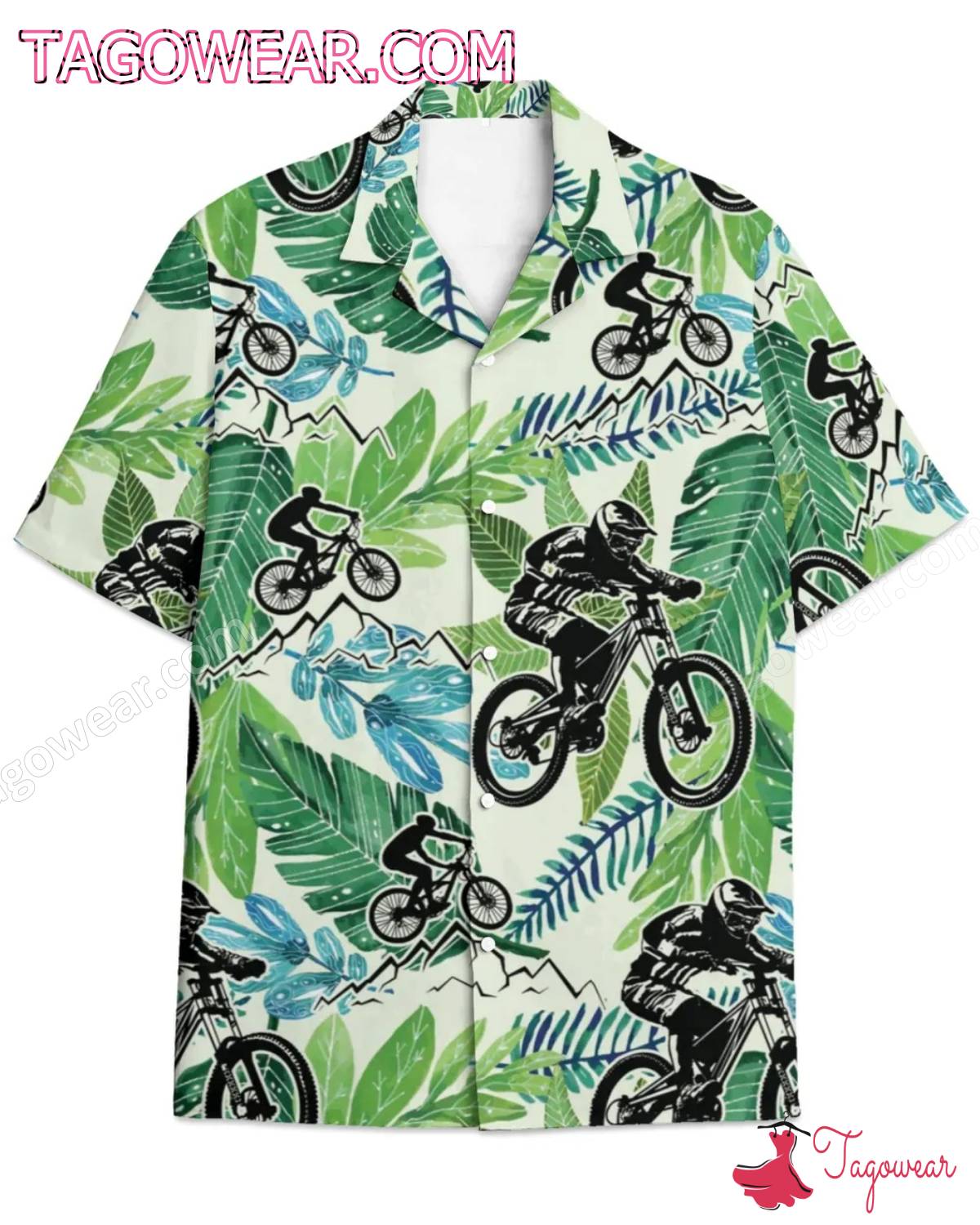 Mountain Bike Tropical Leaves Hawaiian Shirt