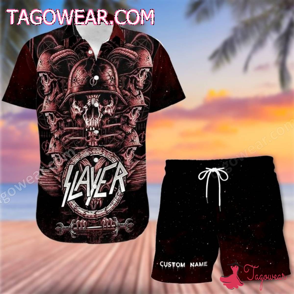 Slayer Skull Band Personalized Hawaiian Shirt And Shorts