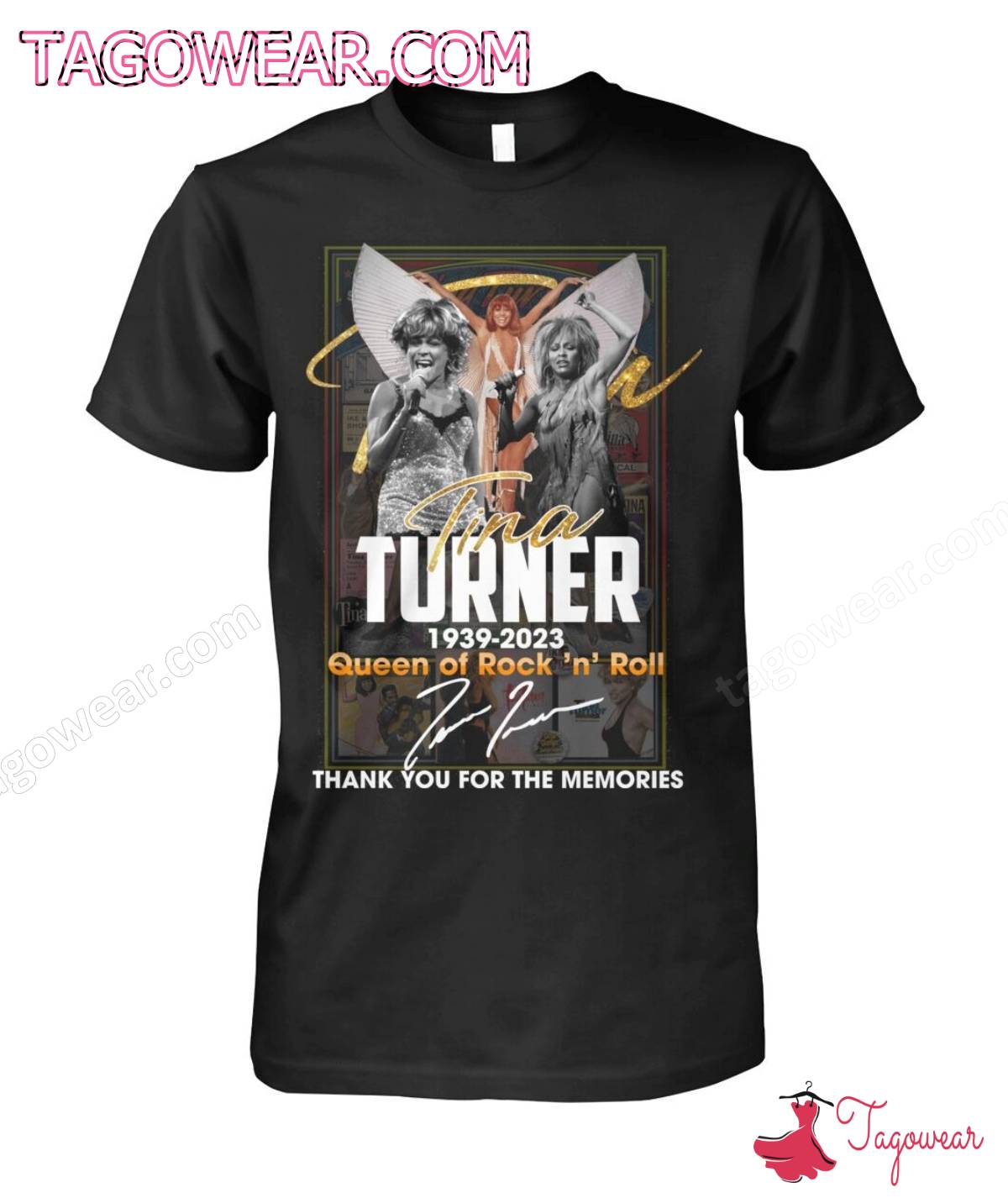 Tina Turner 1939-2023 Queen Of Rock 'n' Roll Signature Thank You For The Memories Shirt
