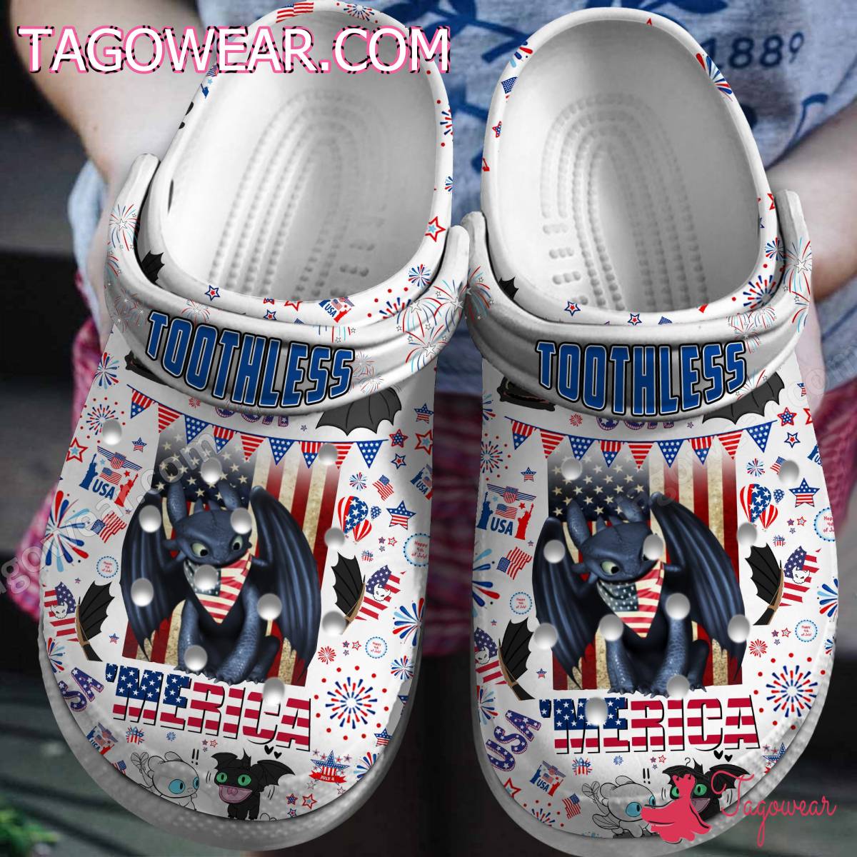 Toothless 'merica Happy 4th Of July Crocs Clogs - Tagowear
