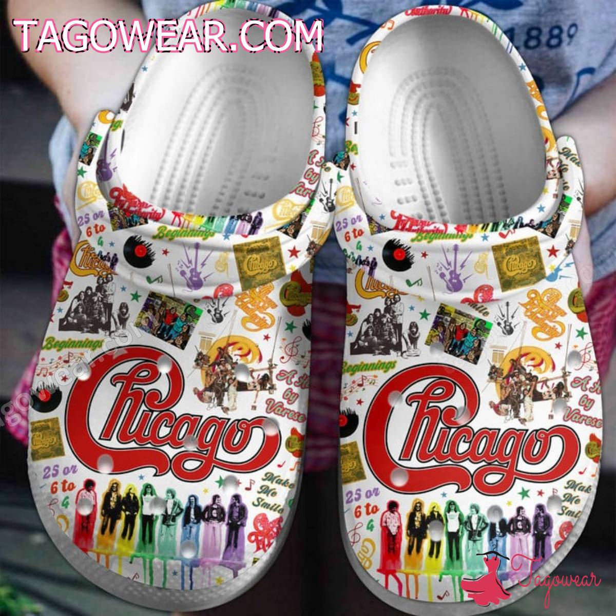Chicago Rock Band Pattern Crocs Clogs