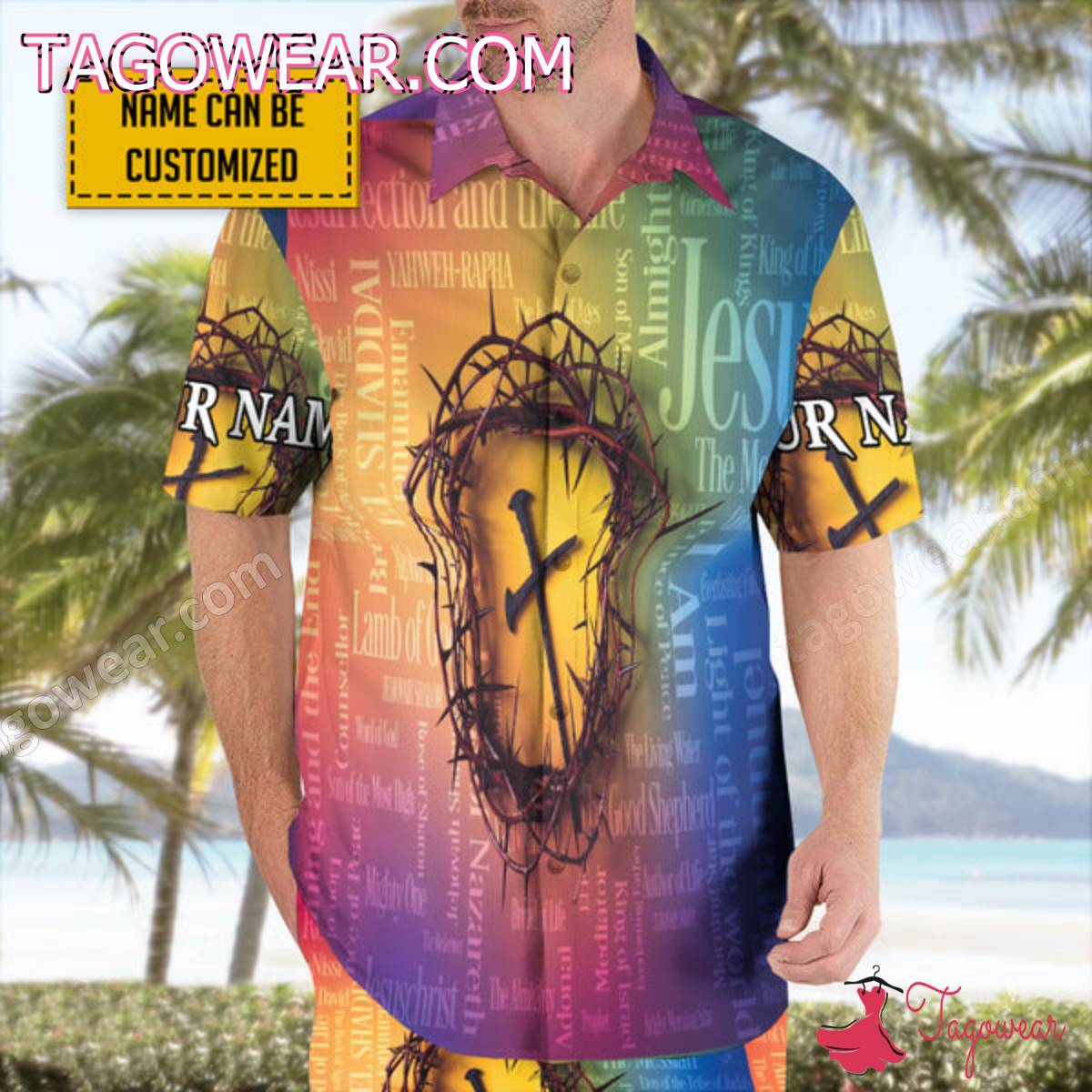 Jesus Describing Words Crown Of Thorns Colorful Personalized Hawaiian Shirt a