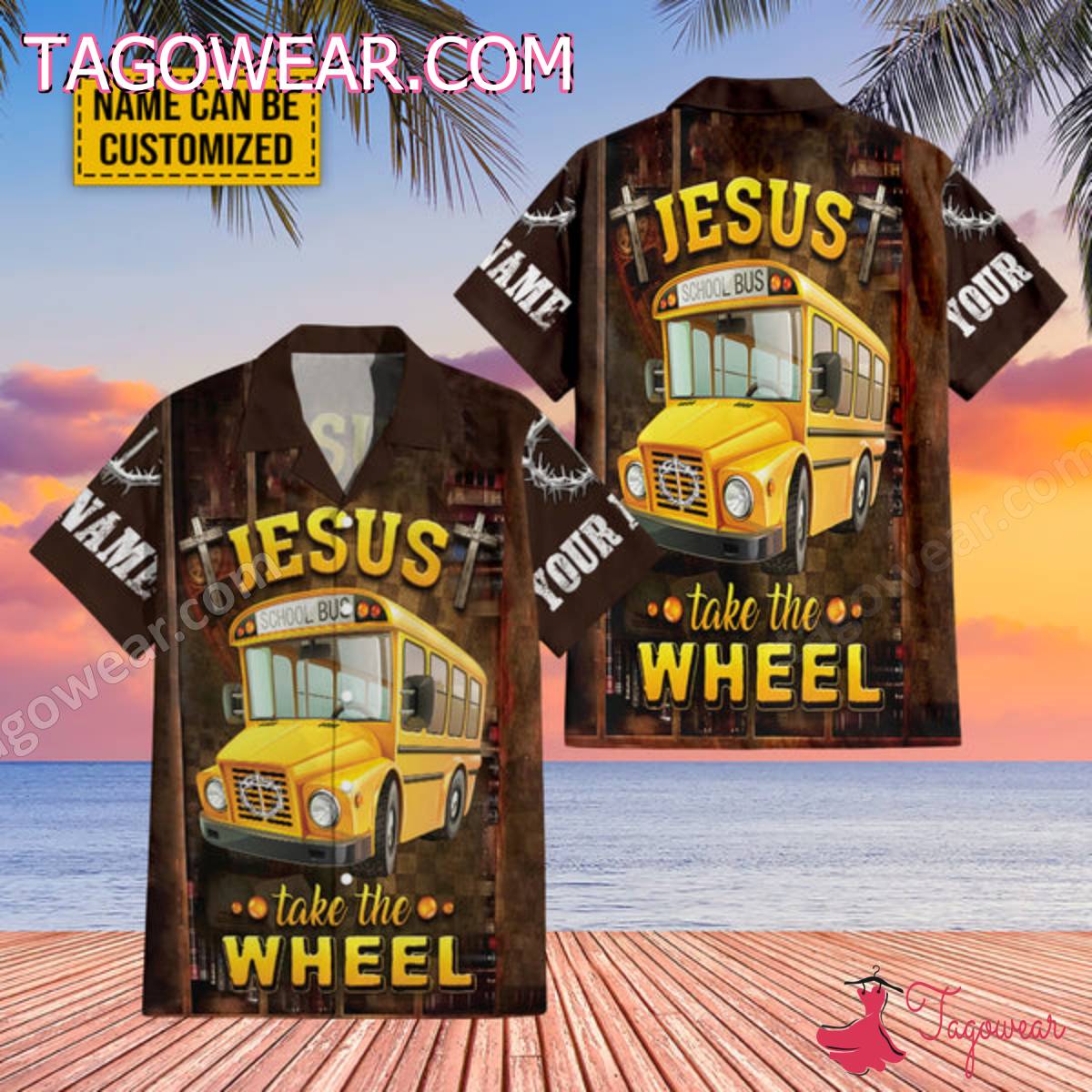 Jesus Take The Wheel School Bus Personalized Hawaiian Shirt