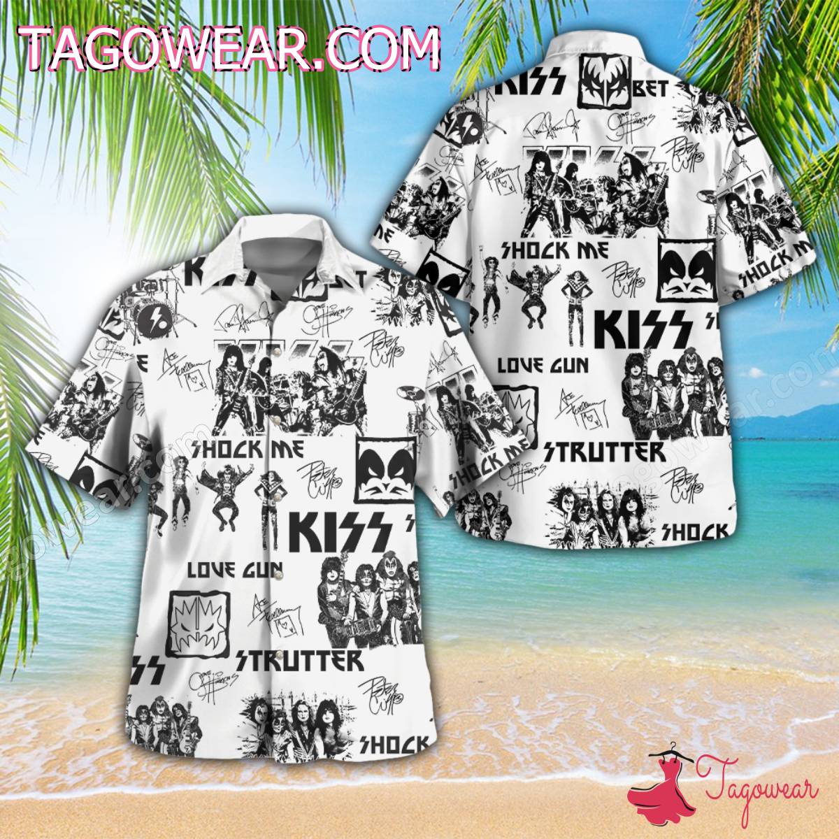 Kiss Band Shock Me Signatures Hawaiian Shirt