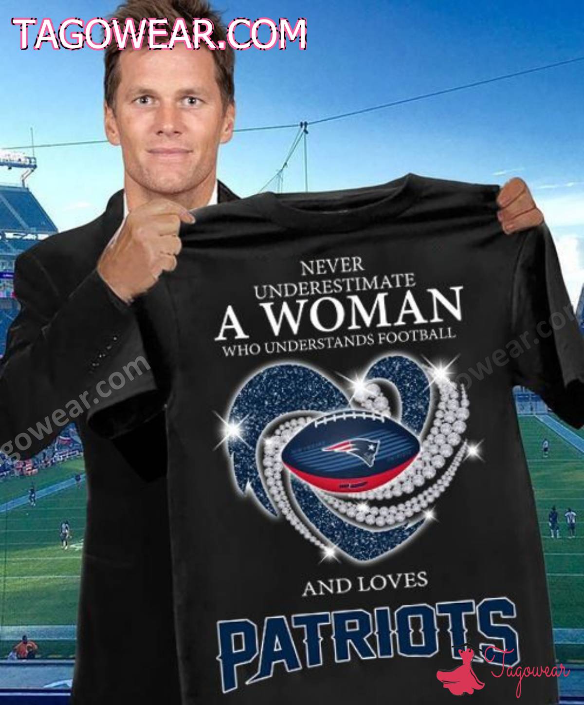 Never Underestimate A Woman Who Understands Football And Loves Patriots Glitter Heart Shirt