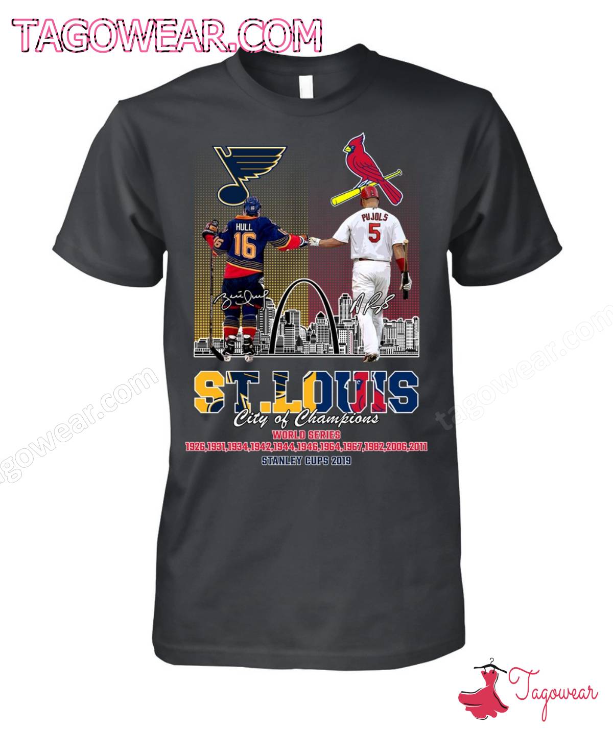St Louis City Of Champions Hull And Pujols Signatures Shirt