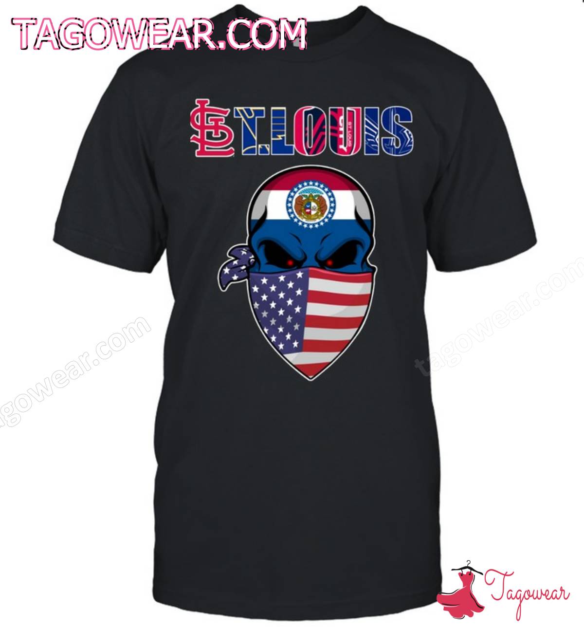 St. Louis Sport Skull Wearing American Flag Mask Shirt