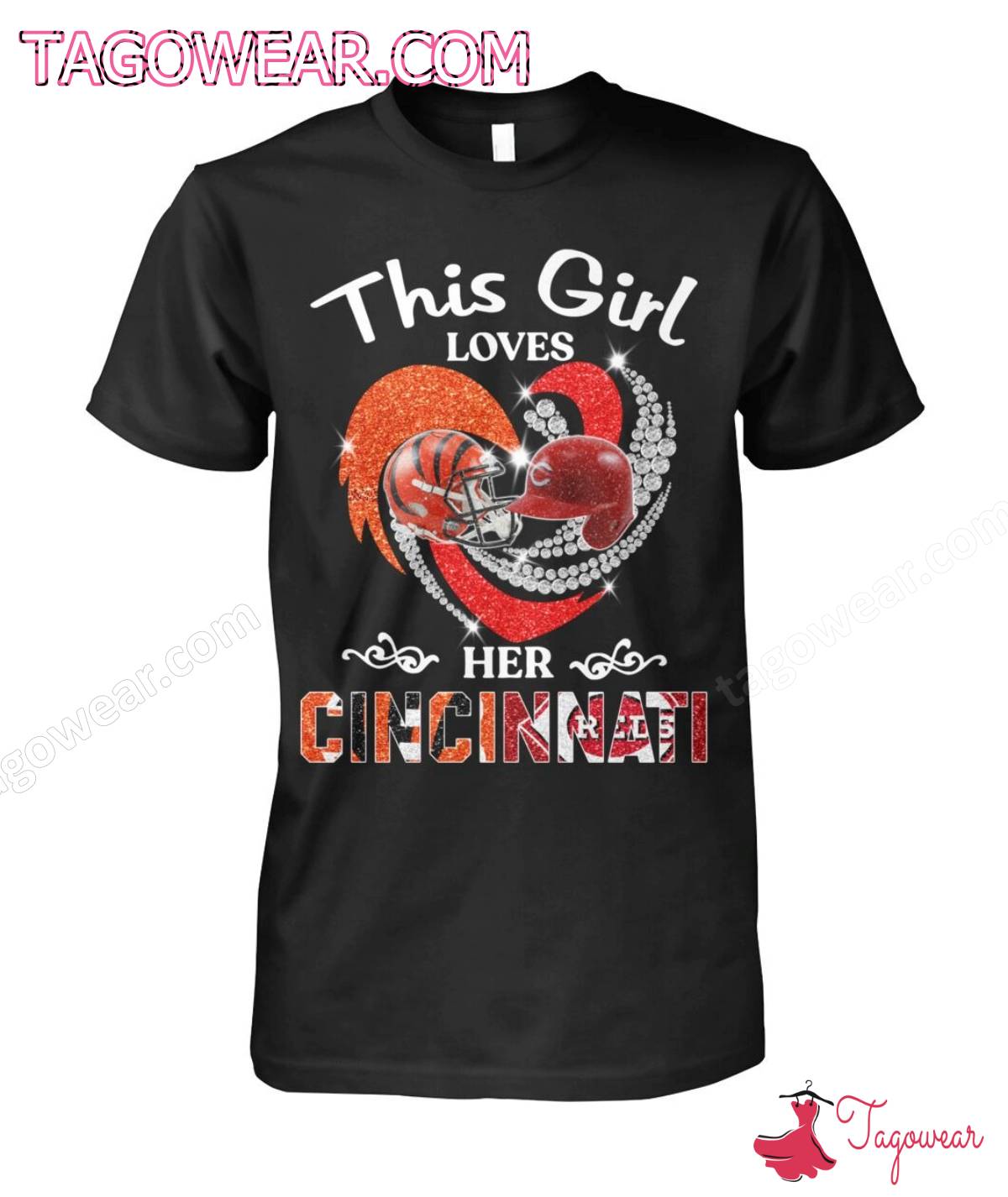 This Girl Loves Her Cincinnati Bengals And Reds Glitter Heart Shirt a