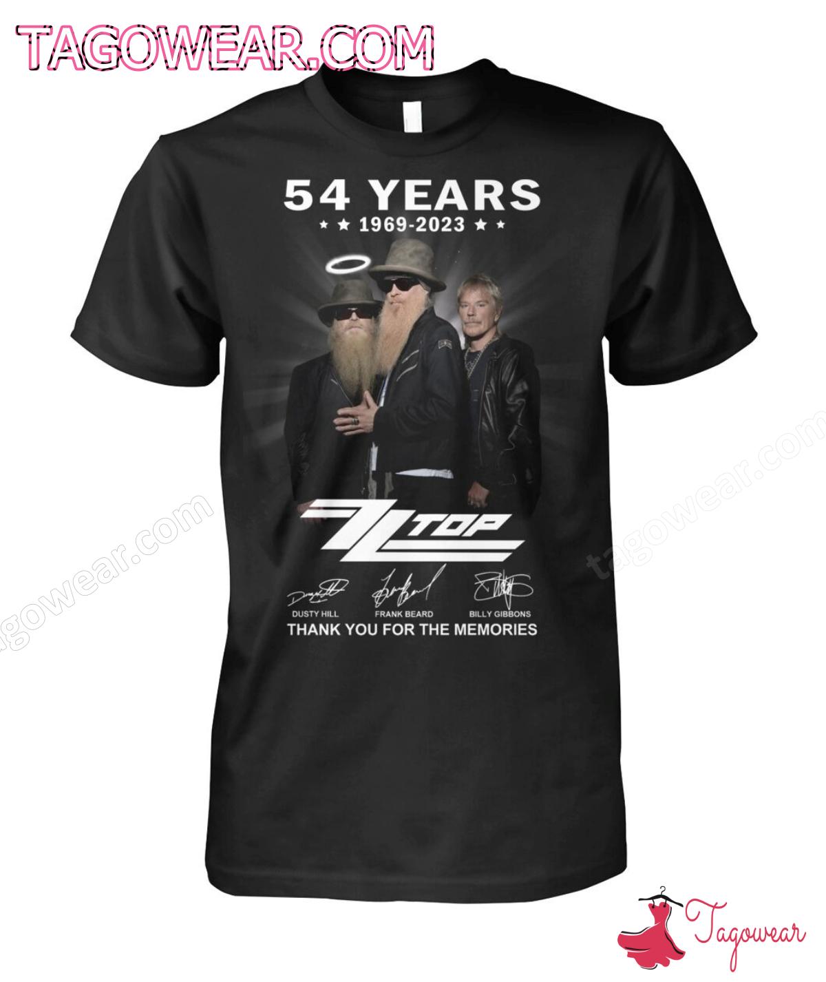 Zz Top Band 54 Years 1969-2023 Signatures Thank You For The Memories Shirt