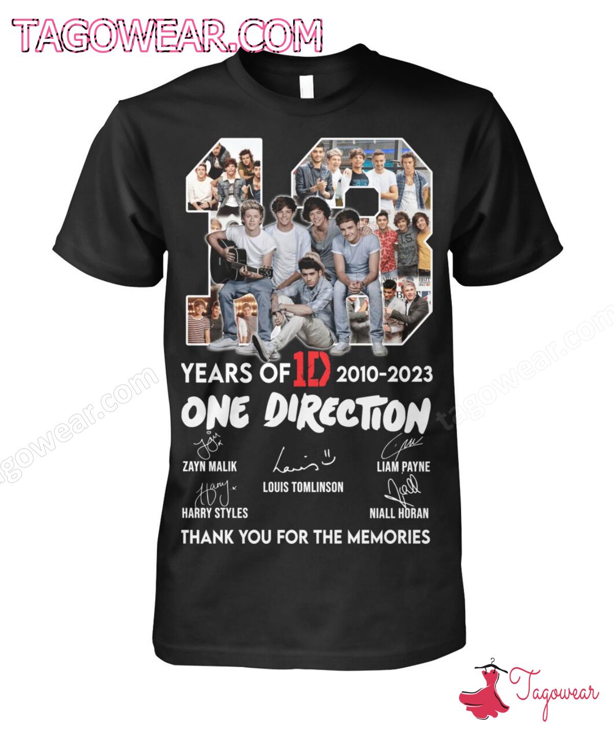 13 Years Of One Direction 2010-2023 Signatures Thank You For The Memories Shirt a