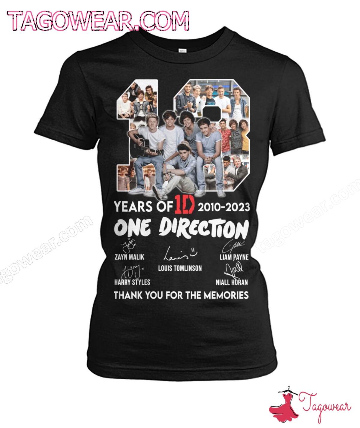 13 Years Of One Direction 2010-2023 Signatures Thank You For The Memories Shirt y