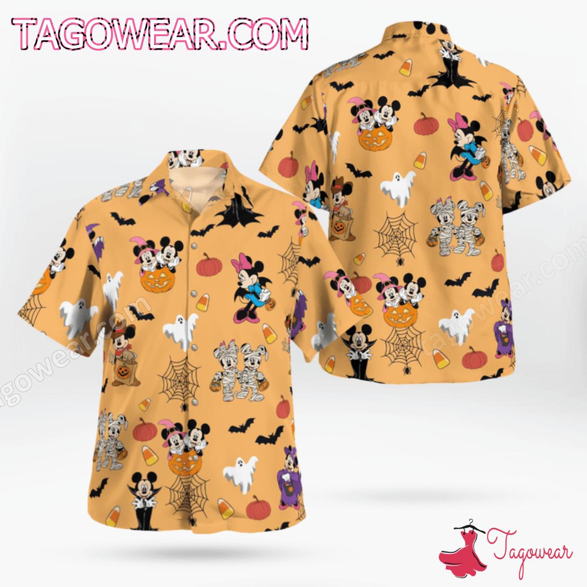 Disney Mickey And Minnie Halloween Orange Hawaiian Shirt