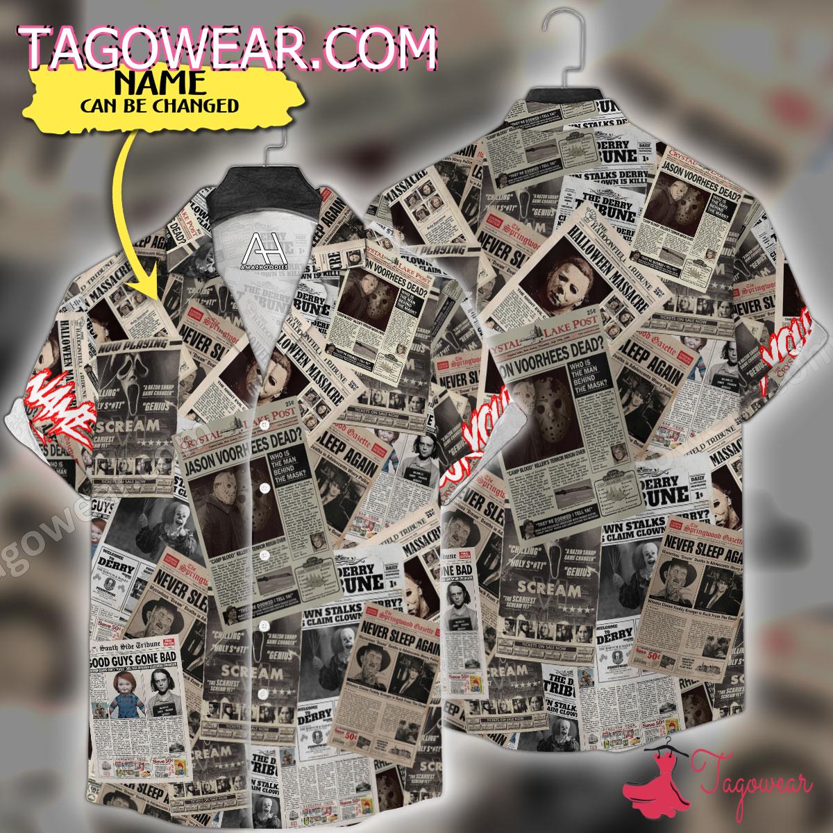Horror Movie Characters On Newspapers Personalized Hawaiian Shirt