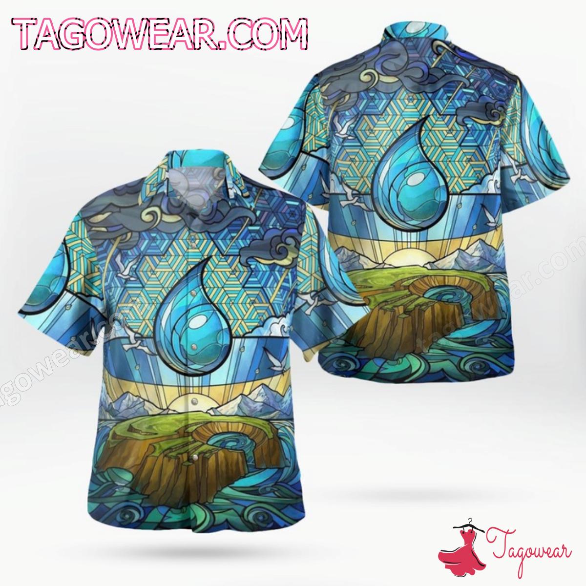 Magic The Gathering MTG Island Stained Glass Hawaiian Shirt
