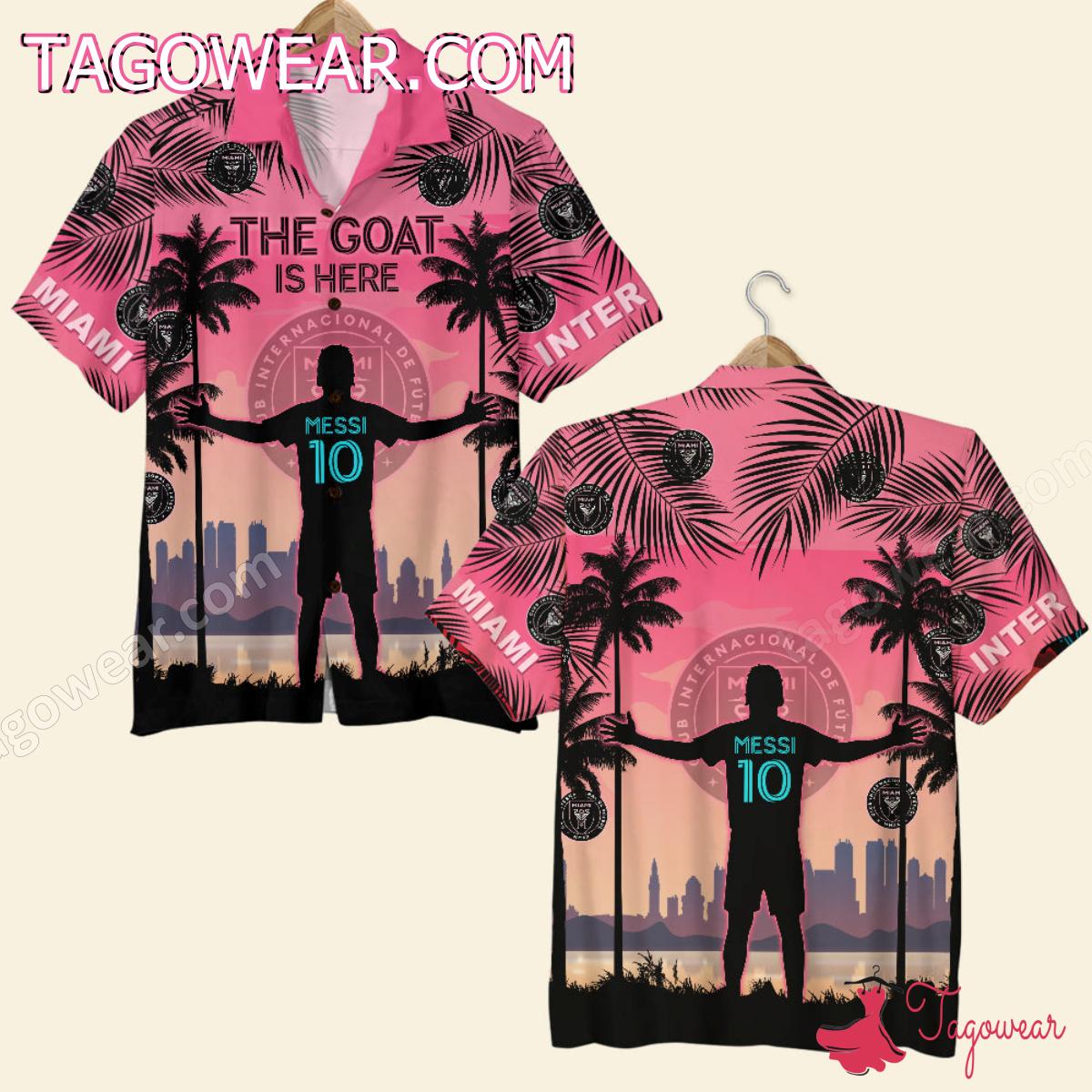 Messi Inter Miami The Goat Is Here Tropical Hawaiian Shirt