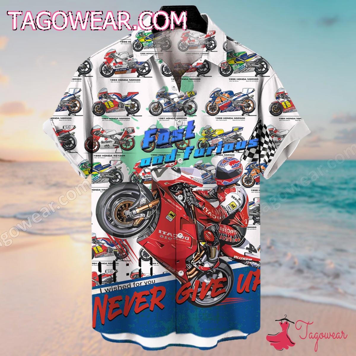 Motorcycles Fast And Furious Never Give Up Hawaiian Shirt And Shorts a