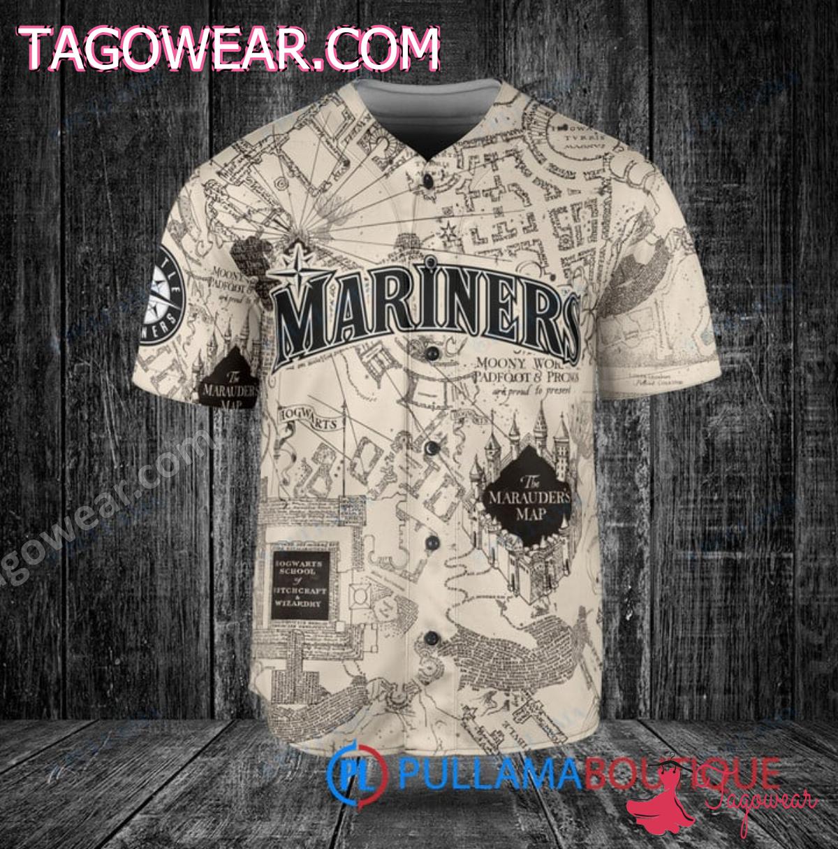 Seattle Mariners Harry Potter Marauder's Map Baseball Jersey a
