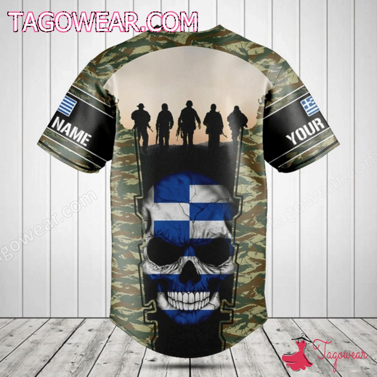 Skull Greece Flag Camouflage Personalized Baseball Jersey a