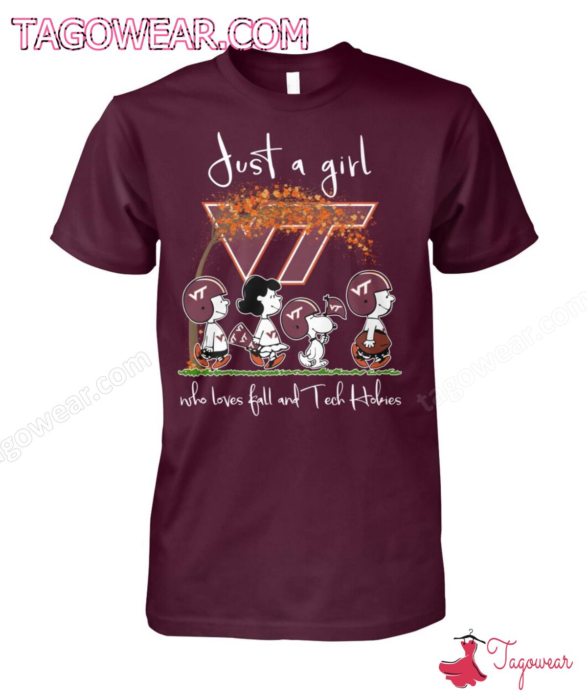 The Peanuts Just A Girl Who Loves Fall And Tech Hokies Shirt