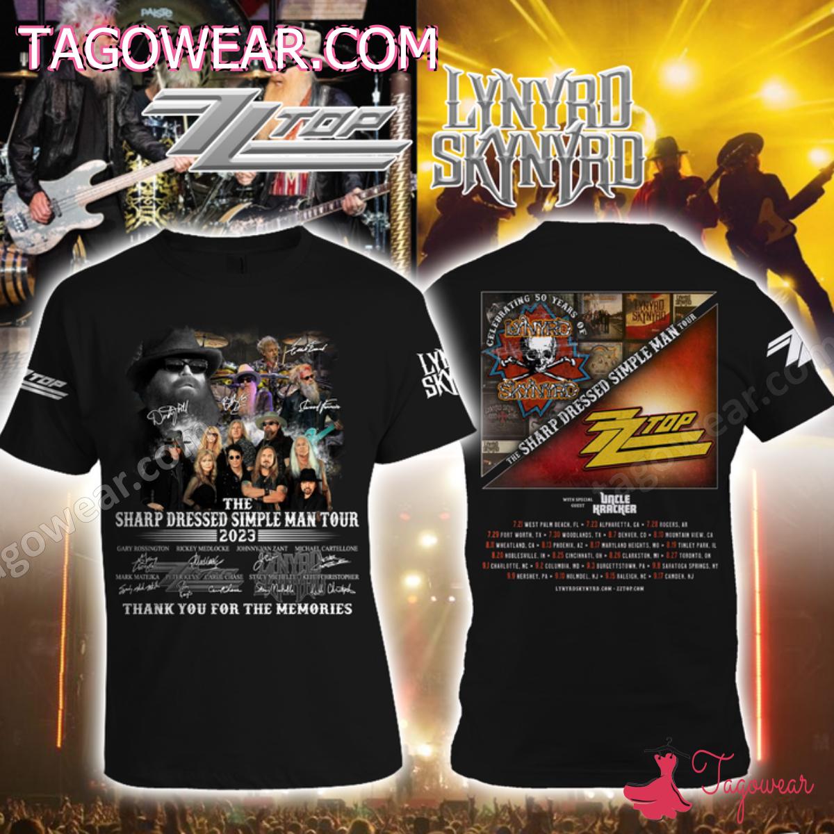 Zz Top Lynyrd Skynyrd The Sharp Dressed Simple Man Tour 2023 Thank You For The Memories T-shirt, Hoodie
