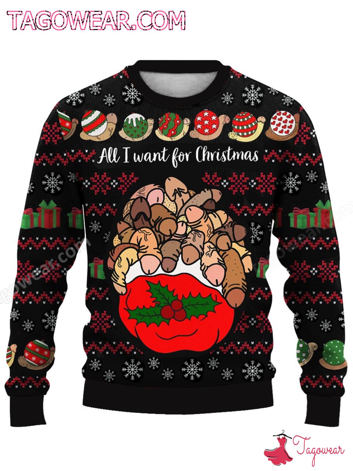 All I Want For Christmas Funny Cocks Ugly Christmas Sweater b