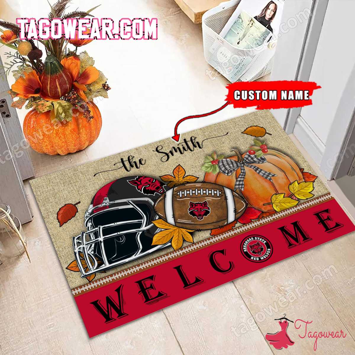 Arkansas State Red Fall Welcome Doormat a