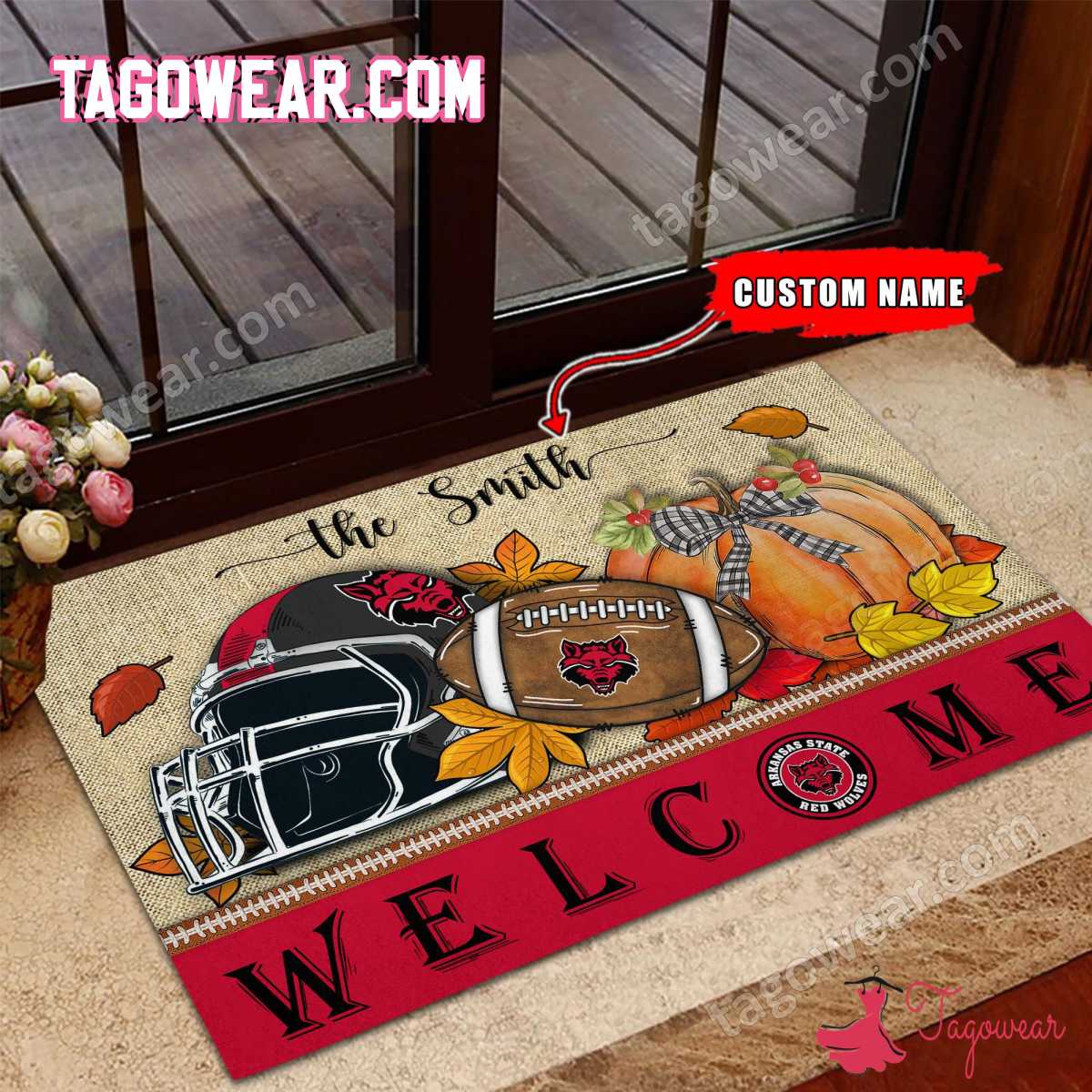 Arkansas State Red Fall Welcome Doormat