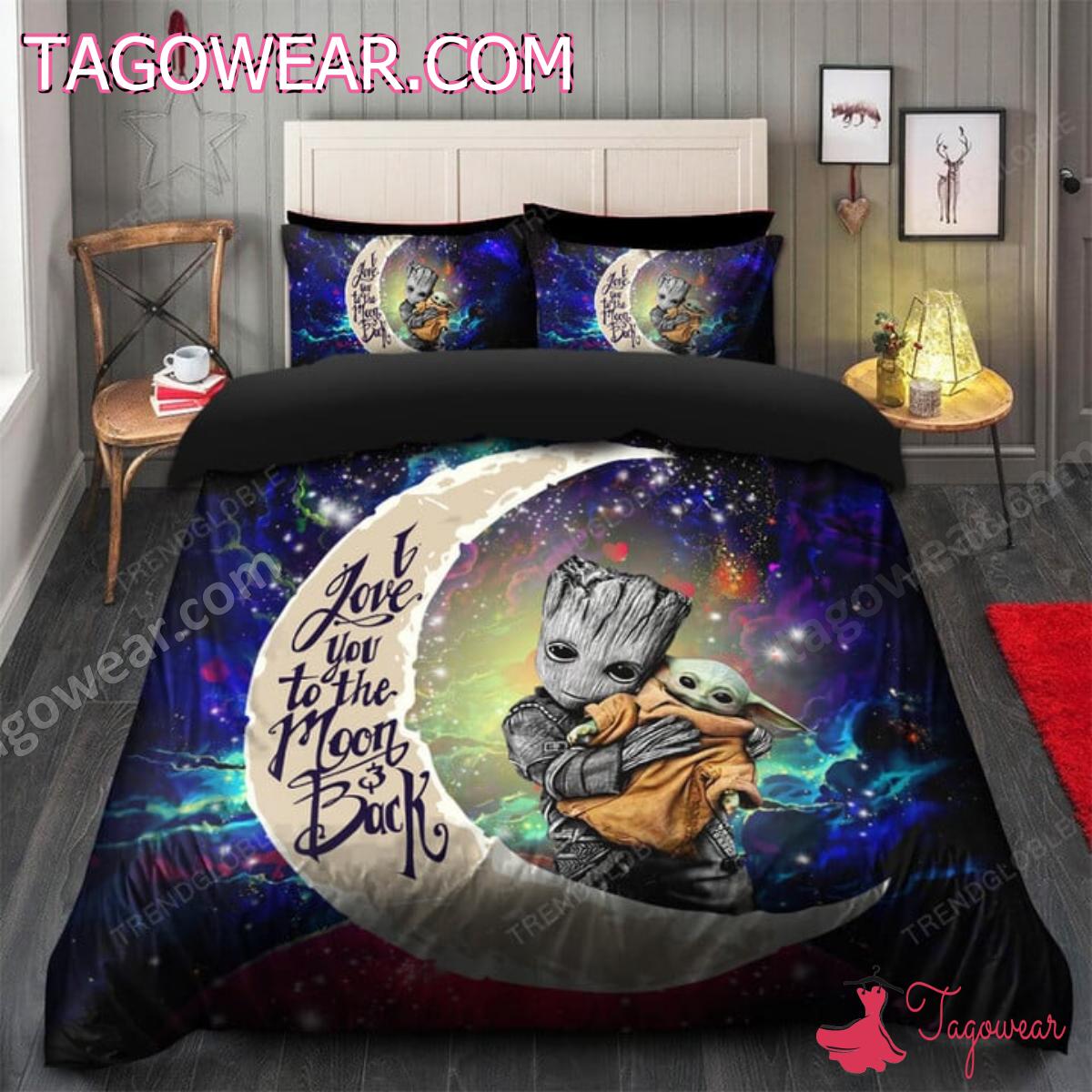 Baby Yoda And Groot I Love You To The Moon And Back Bedding Set a