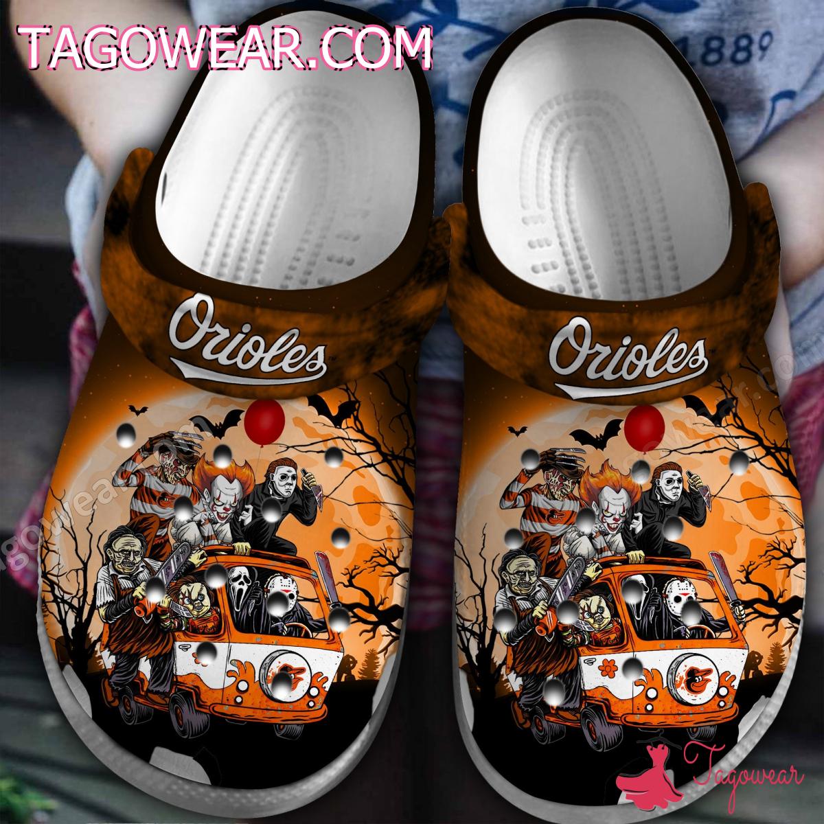 Baltimore Orioles Horror Characters On Car Halloween Crocs Clogs