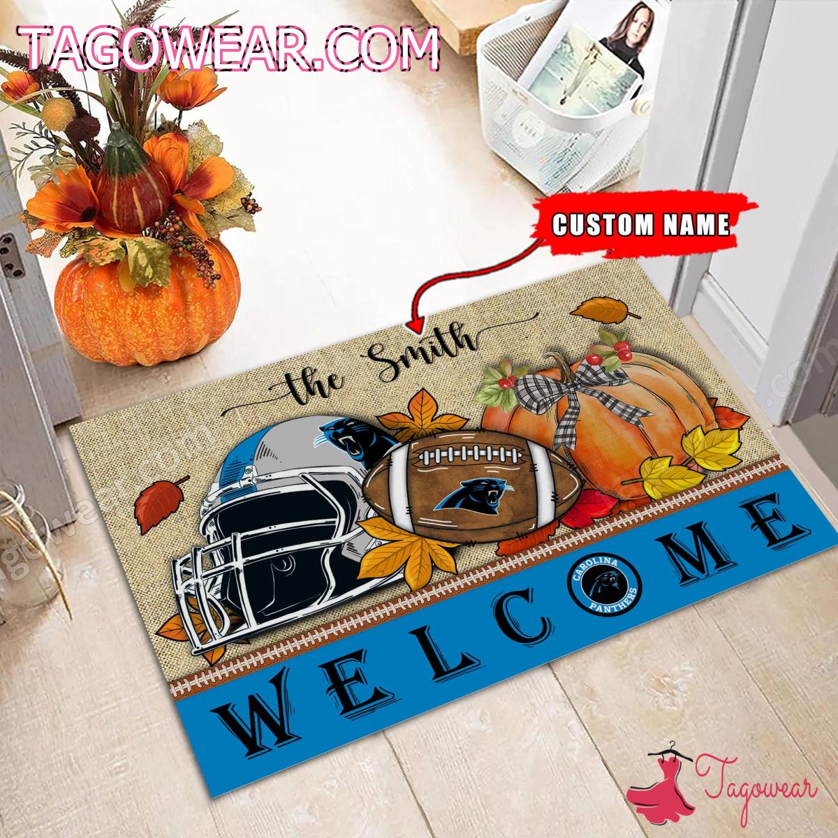 Carolina Panthers Fall Welcome Personalized Doormat a