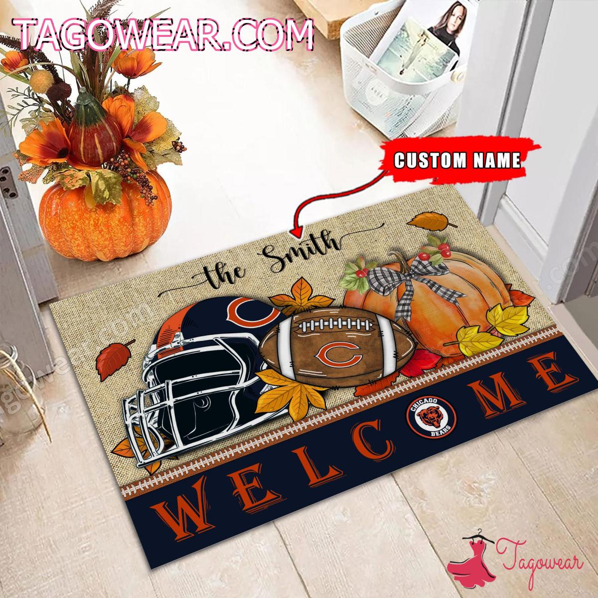 Chicago Bears Fall Welcome Personalized Doormat a