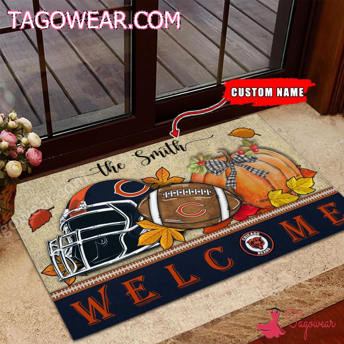 Chicago Bears Fall Welcome Personalized Doormat
