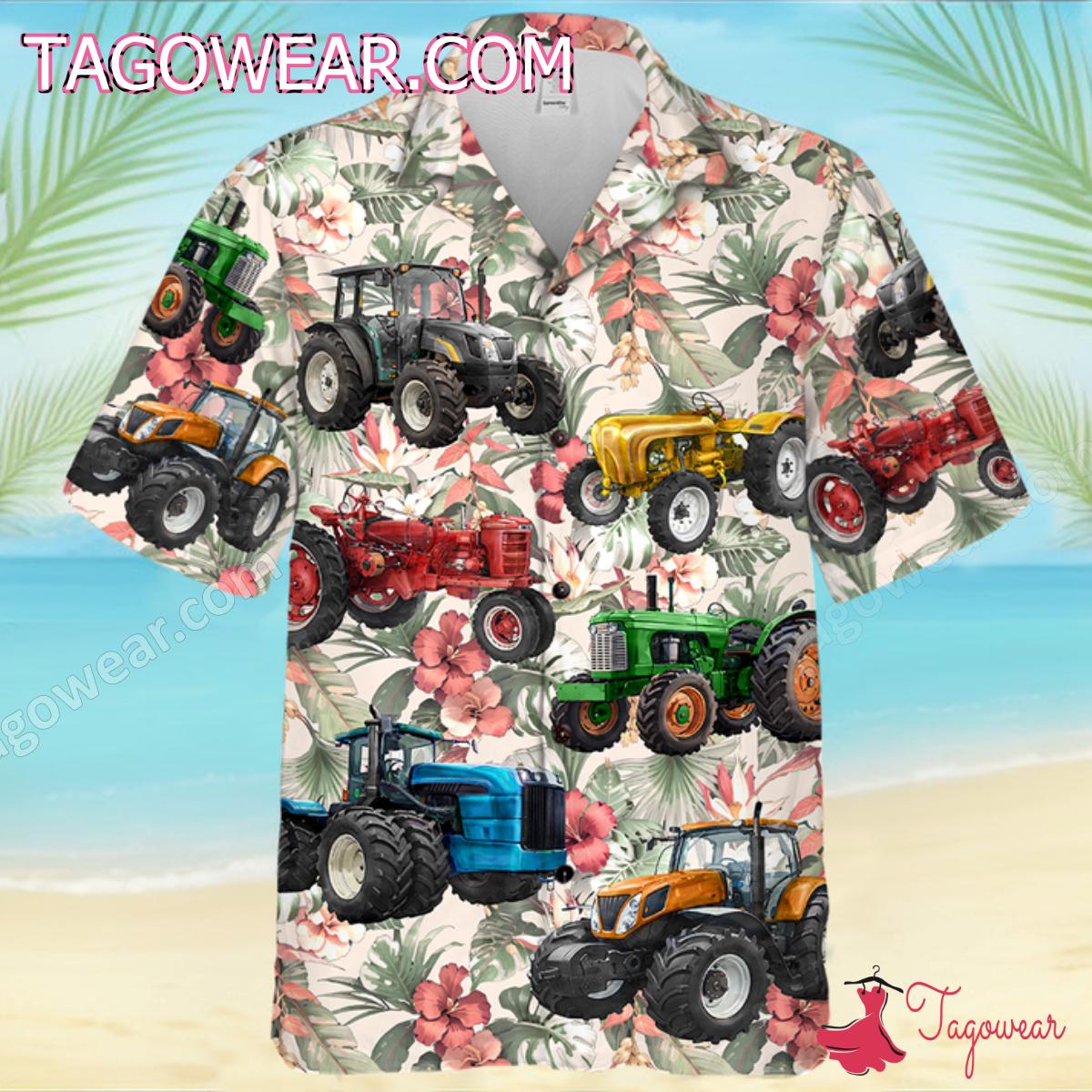 Colorful Tractors Tropical Hawaiian Shirt