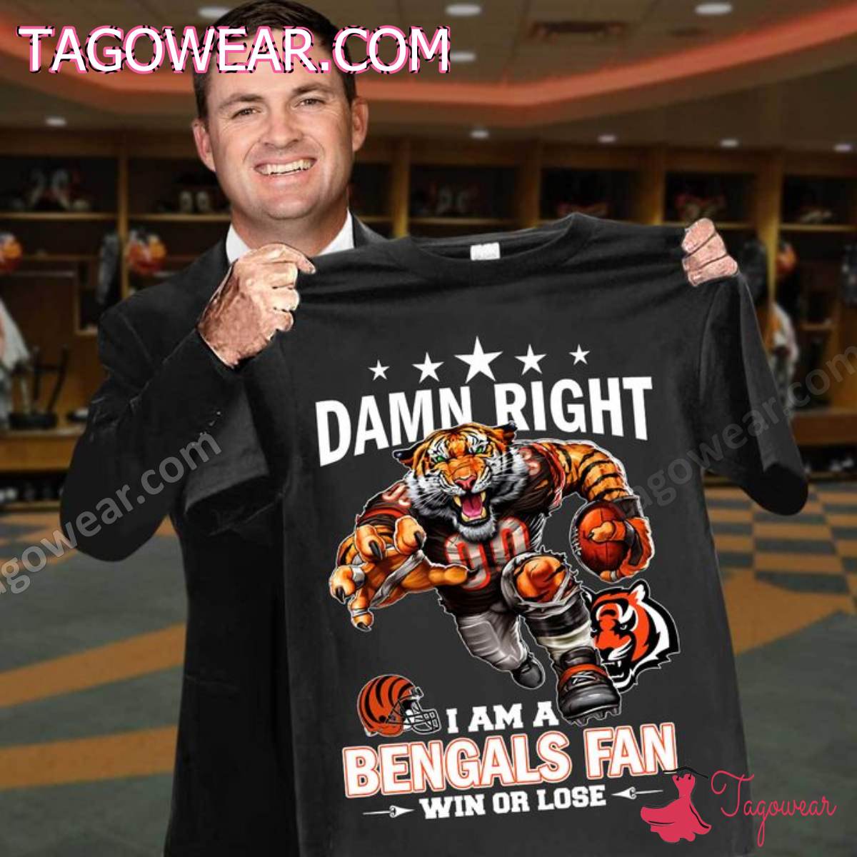 Damn Right I Am A Cincinnati Bengals Fan Win Or Lose Mascot Shirt