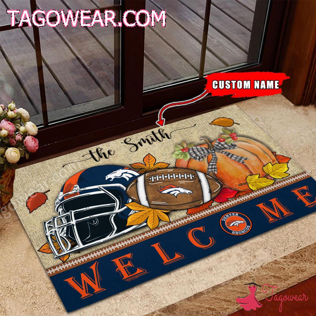 Denver Broncos Fall Welcome Personalized Doormat
