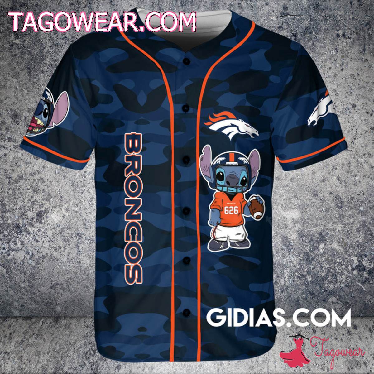 Denver Broncos Stitch Camouflage Personalized Baseball Jersey a