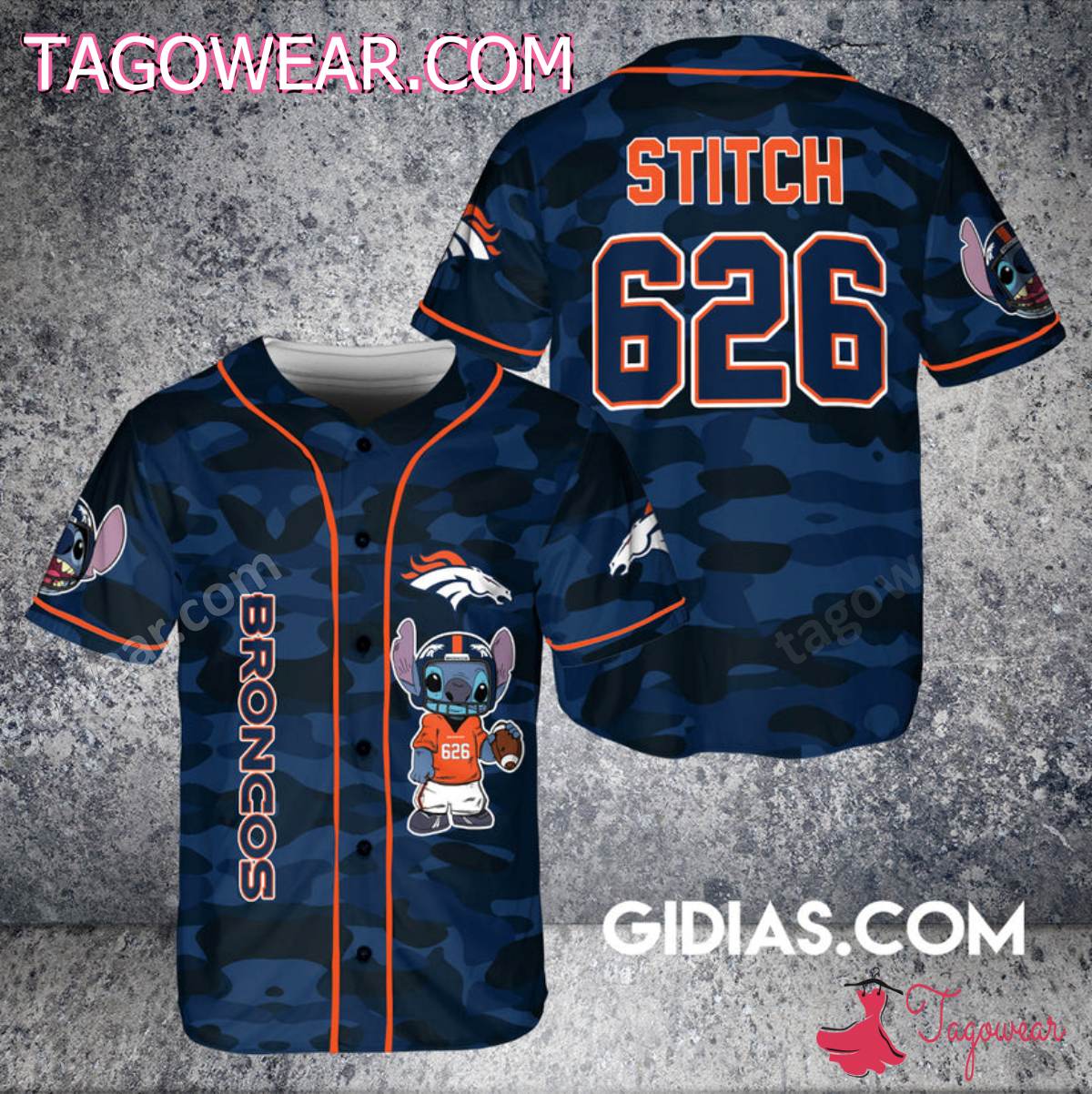 Denver Broncos Stitch Camouflage Personalized Baseball Jersey