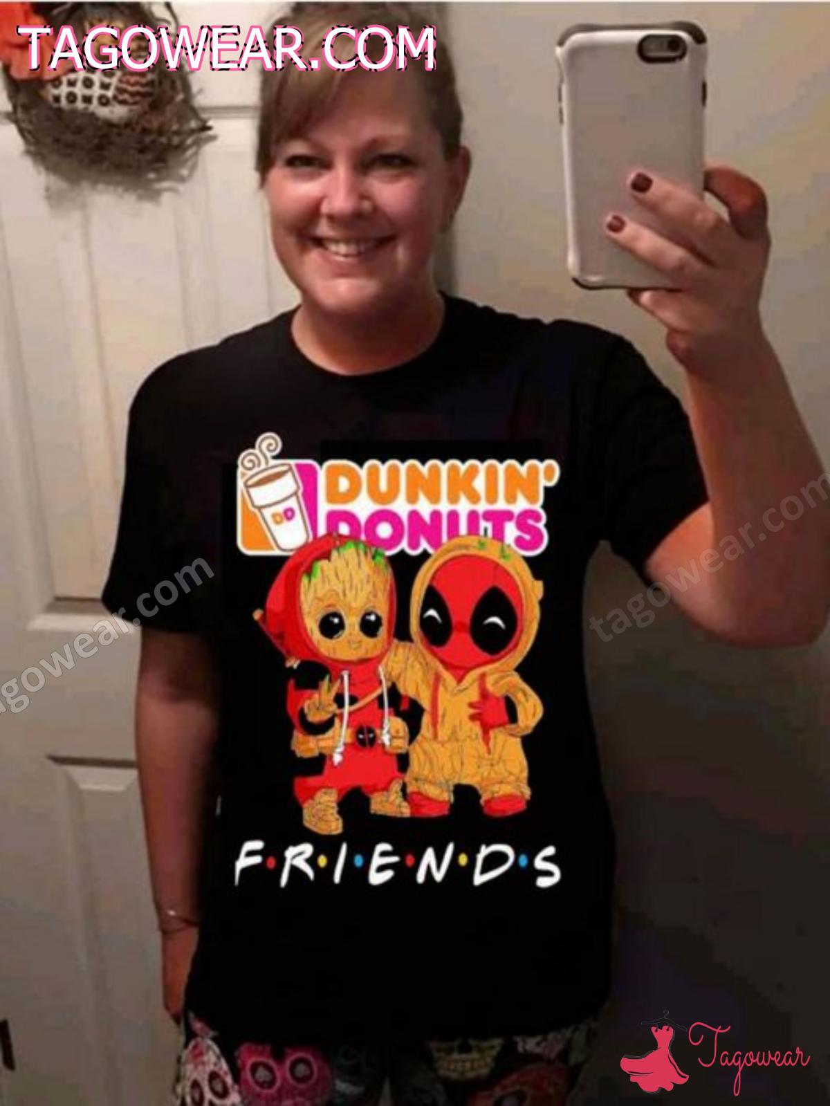 Dunkin' Donut Baby Groot And Deadpool Friends Shirt, Hoodie