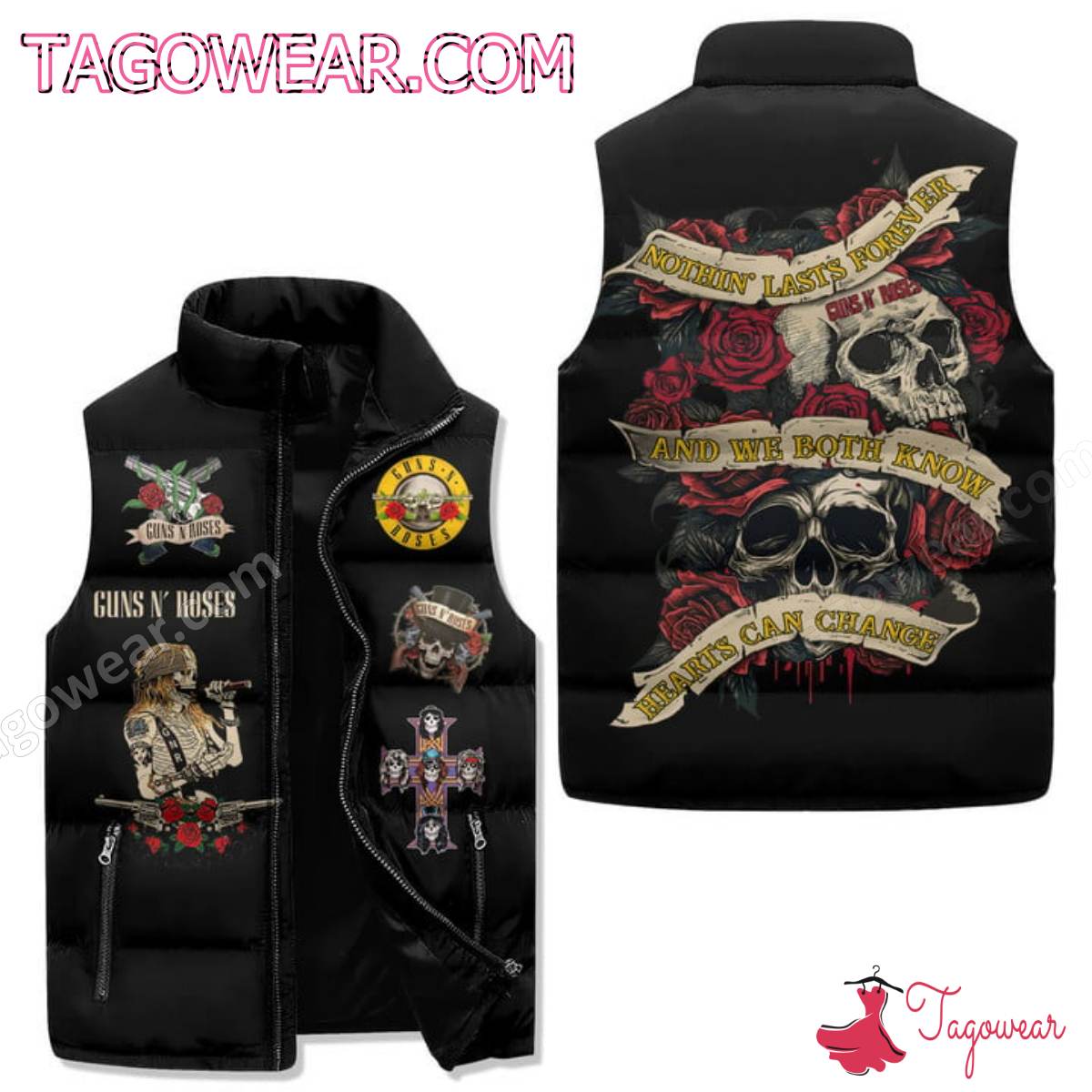 Guns N' Rose Nothin' Last Forever And We Both Know Hearts Can Change Puffer Vest