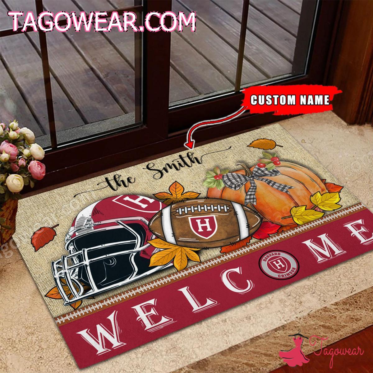 Harvard Crimson Fall Welcome Personalized Doormat