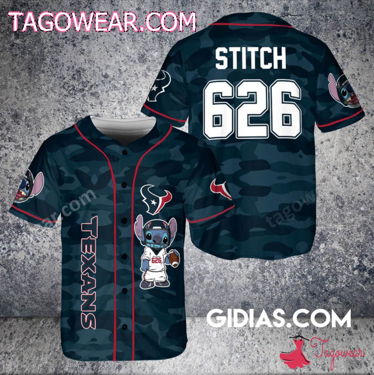Houston Texans Stitch Camouflage Personalized Baseball Jersey
